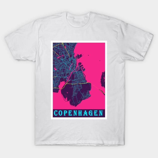 Copenhagen Neon City Map, Copenhagen Minimalist City Map Art Print T-Shirt by tienstencil